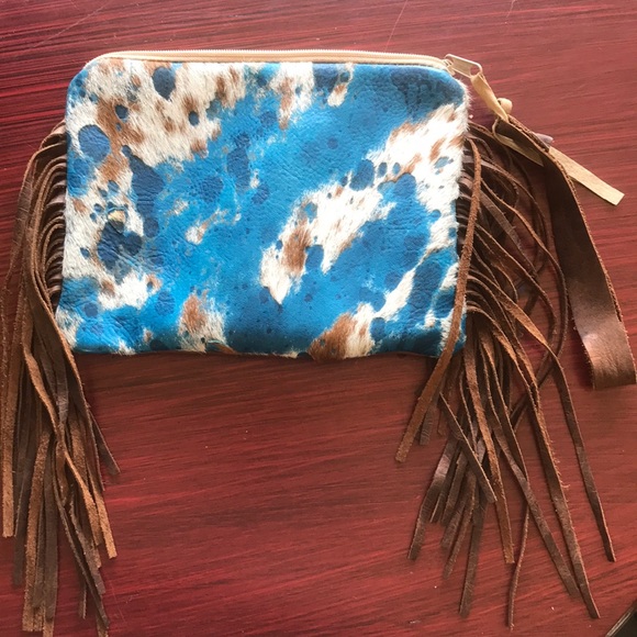 Handbags - Reversible acid wash cowhide fringe clutch Handbags - Reversible acid wash cowhide fringe clutch